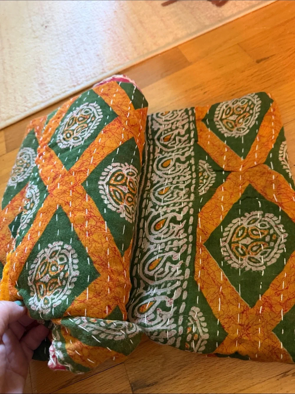 BOHO cotton Kantha reversible Quilted Throw Blanket 55x85 twin